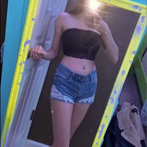 No Boundaries black strapless crop top